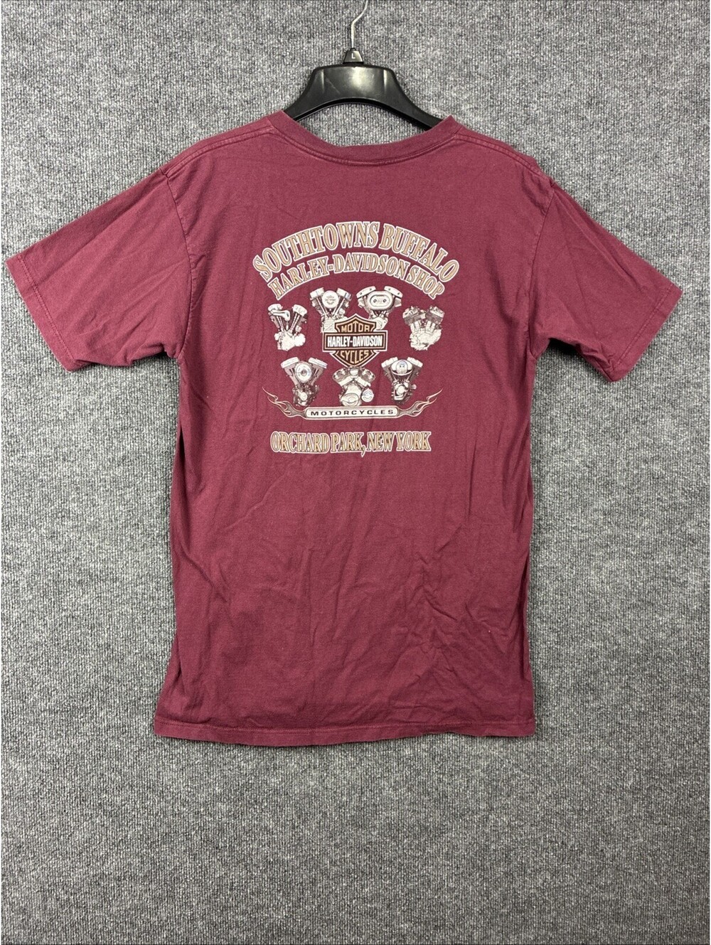 Harley Davidson Mens Large Maroon Orchard Park NY Southtowns Buffalo Shirt Vtg